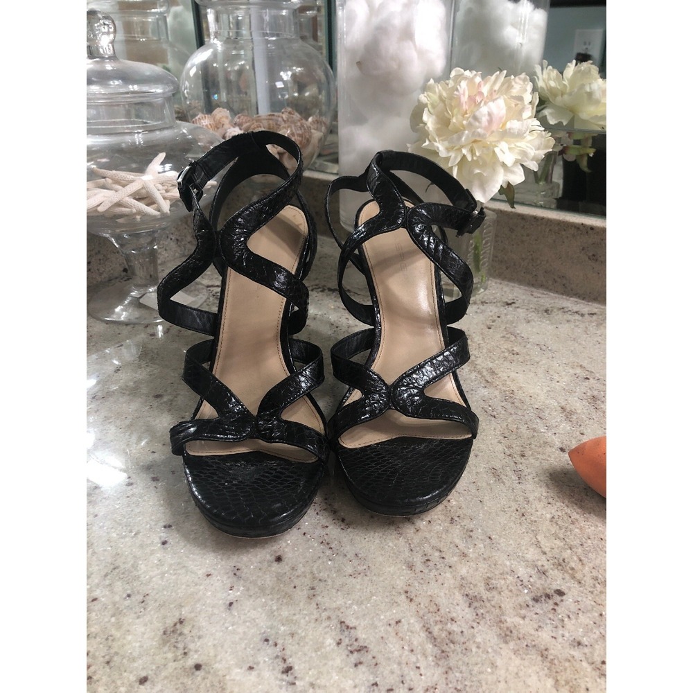 $175 VIA SPIGA Gladiator Sandals  Snake Leather Strappy Wedges 9.5 9 1/2 Black